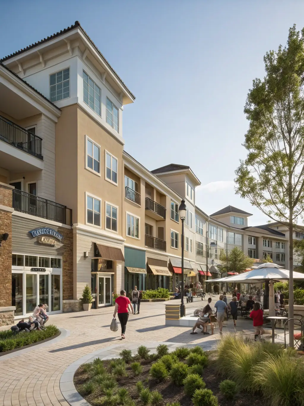A vibrant, mixed-use development featuring retail spaces, offices, and residential units, showcasing Build Era Pro's experience in complex, multi-faceted construction projects.