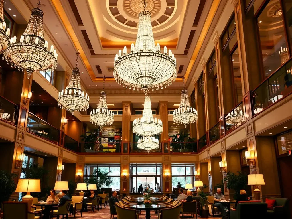 A luxurious hotel lobby with elegant decor and ambient lighting, demonstrating Build Era Pro's experience in hospitality and resort projects.