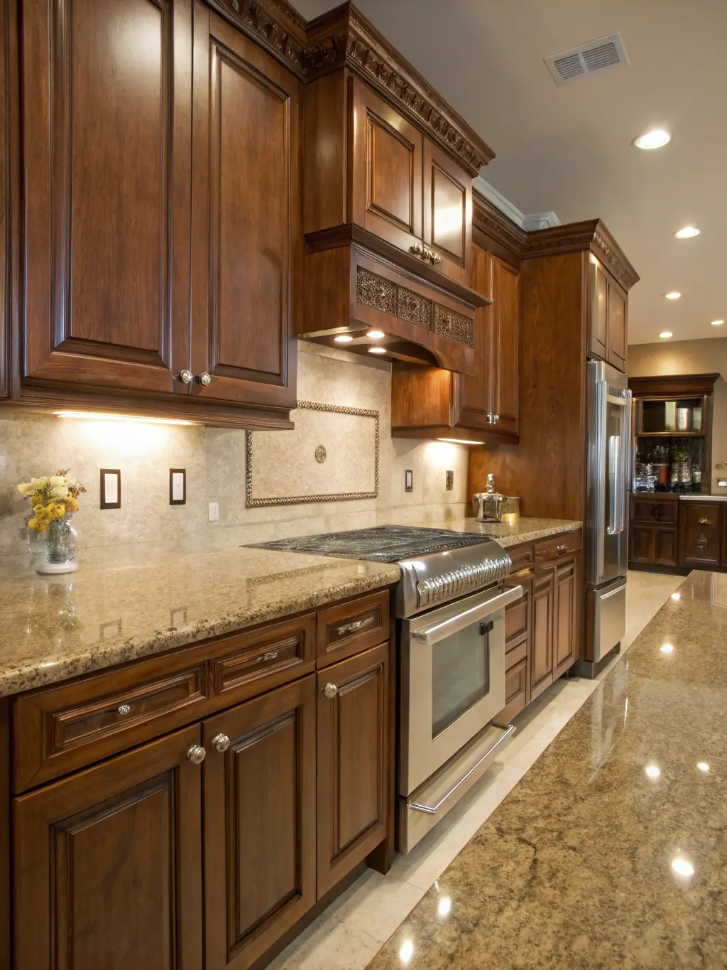 A high-angle shot of a modern kitchen renovation in progress, showcasing new cabinetry, countertops, and stainless steel appliances, with a focus on the craftsmanship and attention to detail.